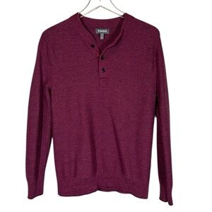 BONOBOS Men's Large Slim Fit Extra Fine Merino Wool Henley Sweater Burgundy